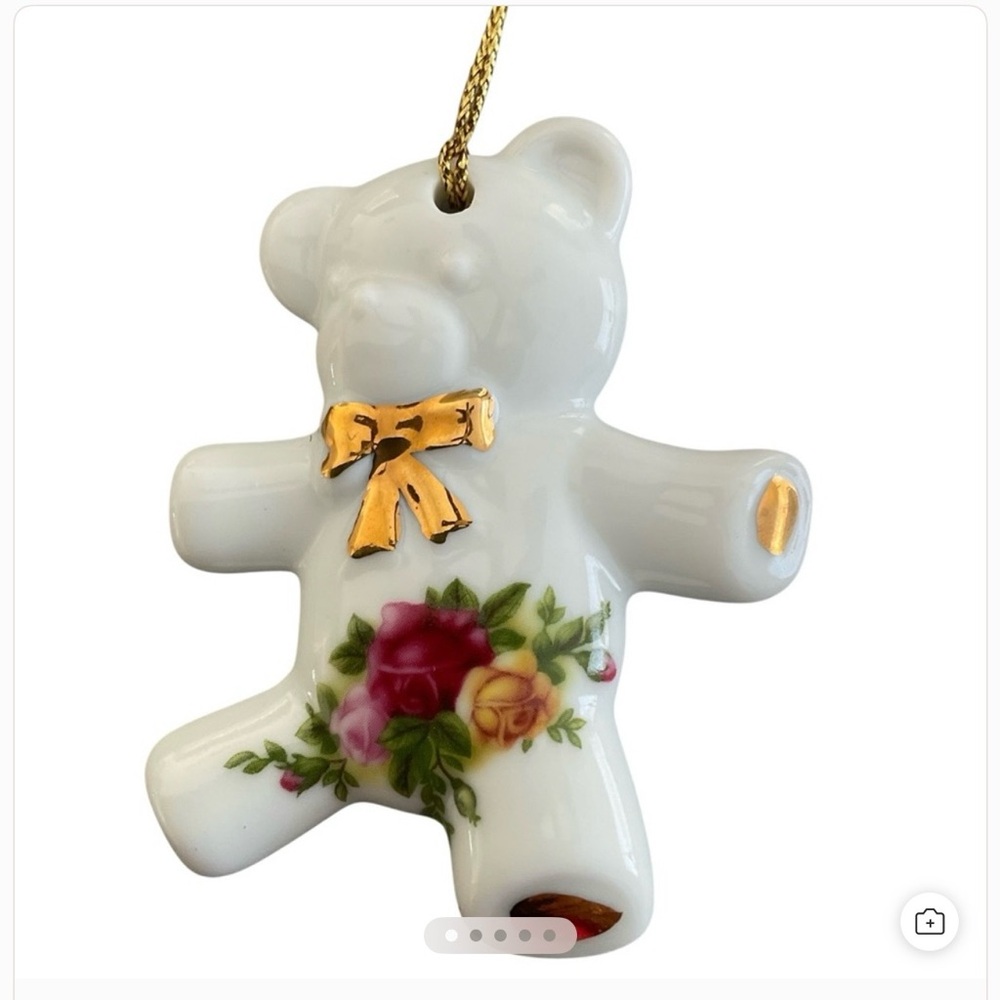 ROYAL ALBERT OLD COUNTRY ROSES Teddy Bear Ornament with 24k Gold & Floral Design